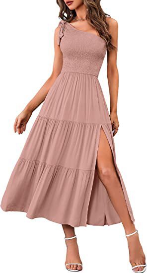 New Summer Fashion Women's One-shoulder Pleated Layered Hem Split Dress - Image 10