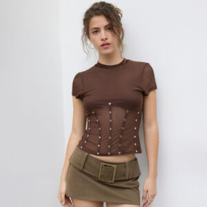 Women's Round Neck Rivet Punk Top