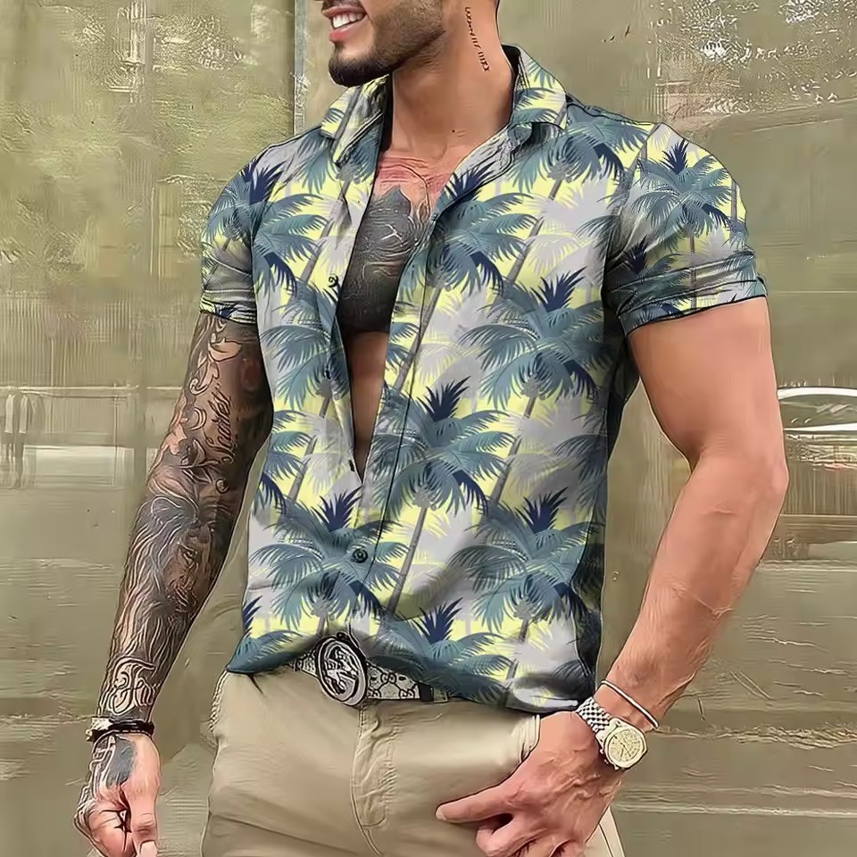Men's Shirt Printed Beach Short Sleeve Top - Image 4