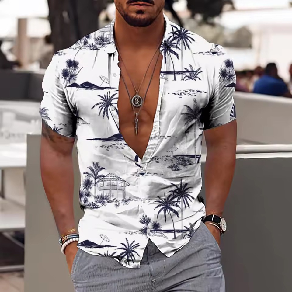 Men's Shirt Printed Beach Short Sleeve Top - Image 6