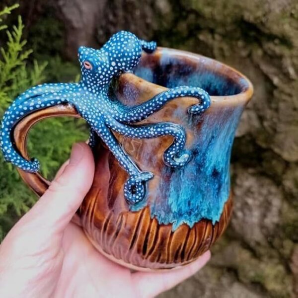 Home Dark Blue Octopus Resin Mark Coffee Cup - Image 2