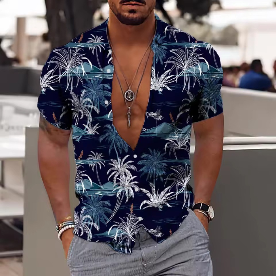 Men's Shirt Printed Beach Short Sleeve Top - Image 9
