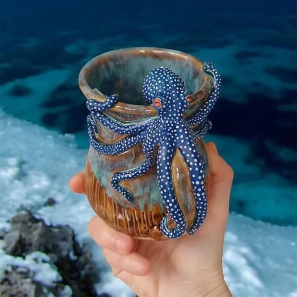 Home Dark Blue Octopus Resin Mark Coffee Cup - Image 3