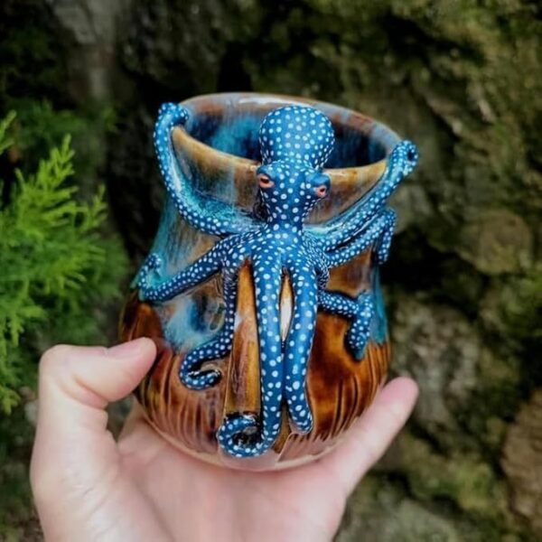 Home Dark Blue Octopus Resin Mark Coffee Cup - Image 6