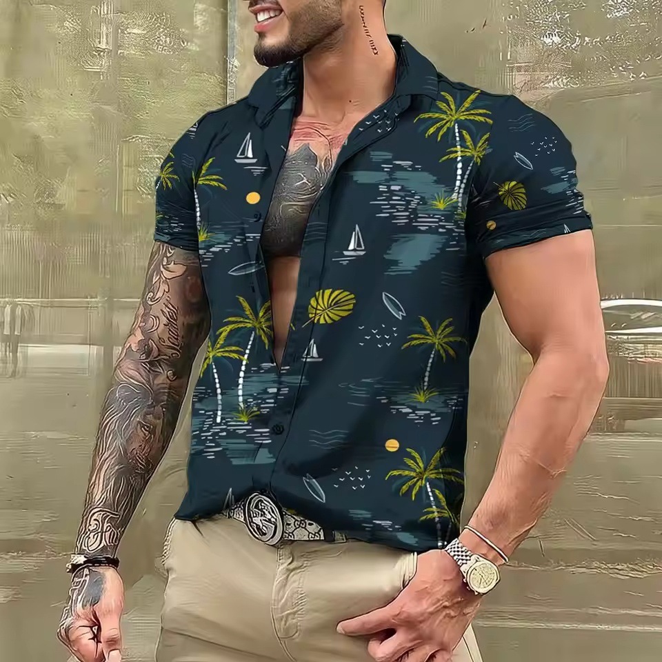 Men's Shirt Printed Beach Short Sleeve Top - Image 7