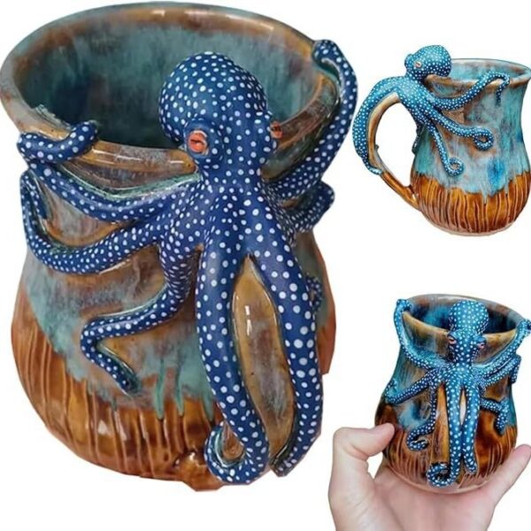 Home Dark Blue Octopus Resin Mark Coffee Cup - Image 5