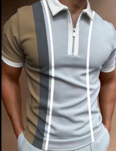 Men's POLO Shirt Striped Printed Short Sleeve T-Shirt Lapel Shirt - Image 6