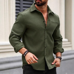 Men's Solid Color Pocket Shirt Long Sleeve Single-breasted Lining
