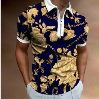 Men's POLO Shirt Striped Printed Short Sleeve T-Shirt Lapel Shirt - Image 5