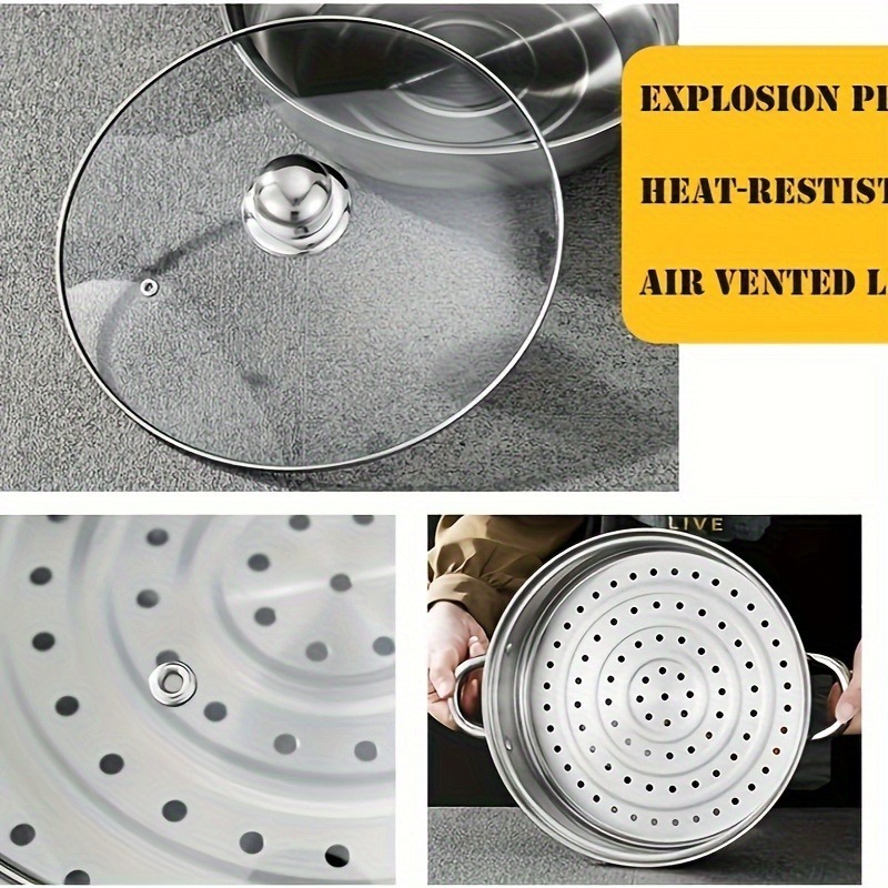 High Quality Stainless Steel Steamer Set - Double-layer Thickened Design, Suitable For Induction Cookers And Gas Stoves - Perfect For Cooking And Hospitality, Durable Household Kitchen Utensils - Image 6