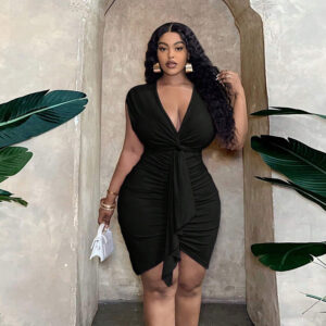 V-neck Waist-tight Ruffle Hip Skirt