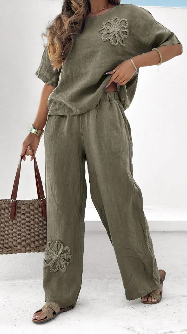 Women's 2-piece Set Plus Size Embroidered Leisure Suit High Waist Loose Trousers - Image 4