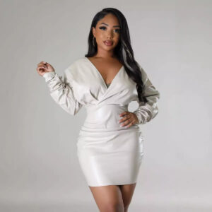 Fashion Women's High Elastic Leather Skirt Dress