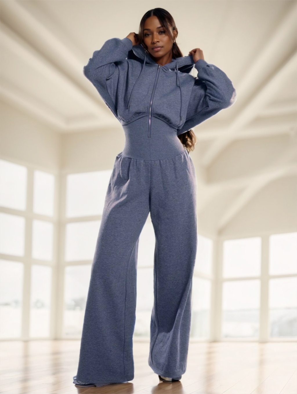 Ladies' Solid-color Long-sleeved One-piece Pants - Image 4