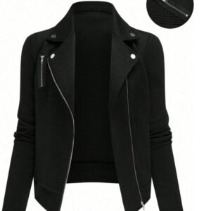 Women's Oblique Zipper Fastener Decoration Slim Casual Jacket