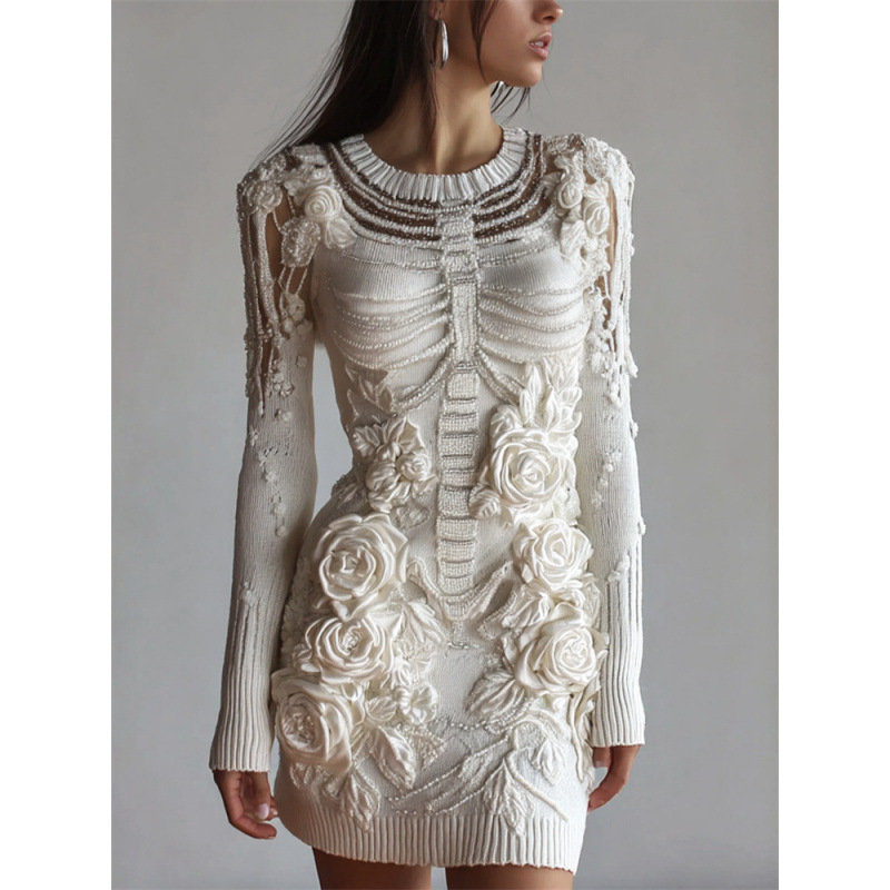 Halloween 3D Printed Long Sleeve Narrow Dress - Image 5