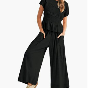Women's 2-piece Pleated Top And Wide Leg Pants