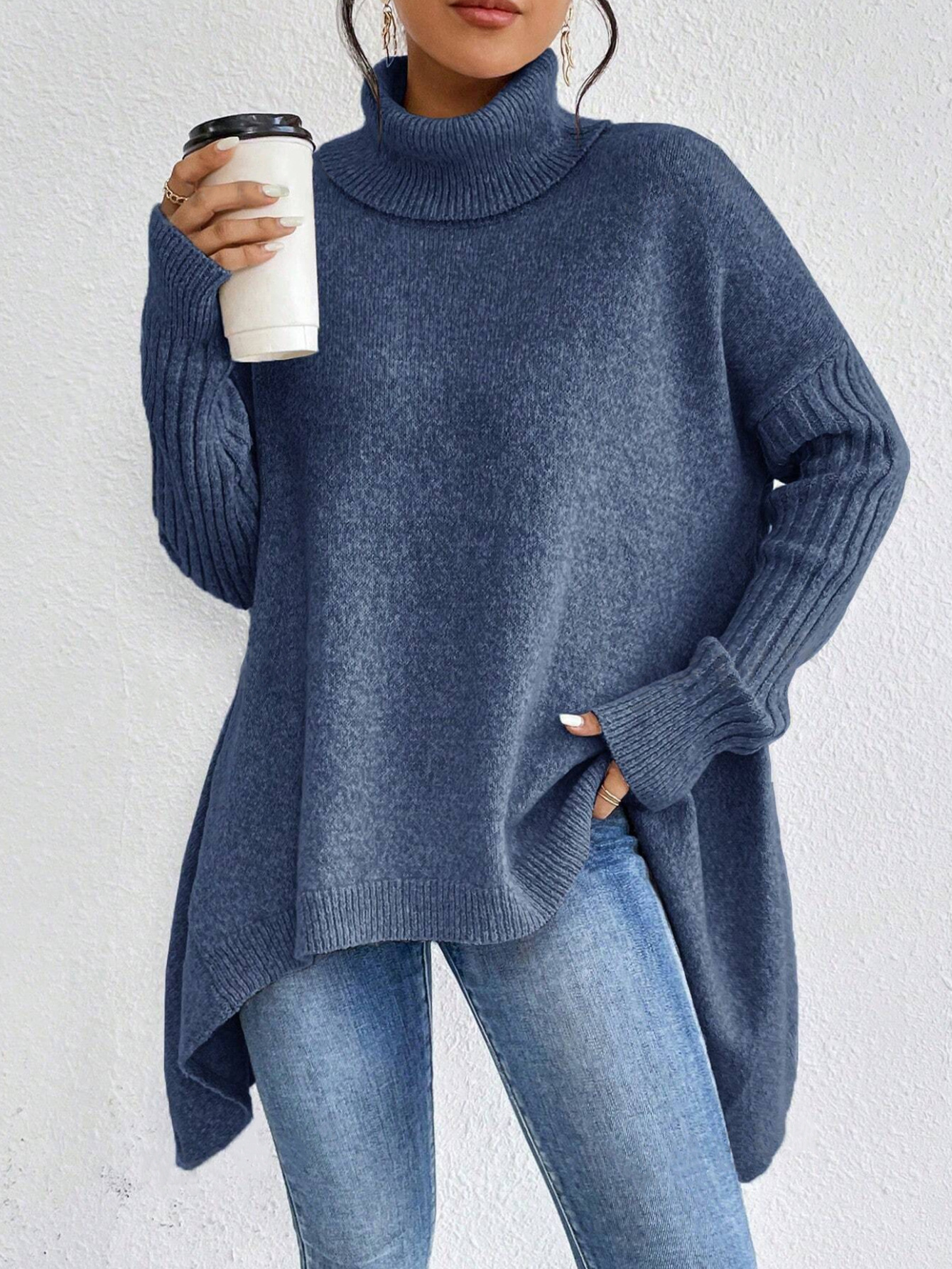 Irregular Turtleneck Sweater Winter Loose Long Sleeve Knitted Tops Leisure Warm Pullover Sweater Women's Clothing - Image 10