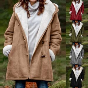 Winter Button Coat Fashion Warm Hooded Jacket With Pockets Women's Clothing