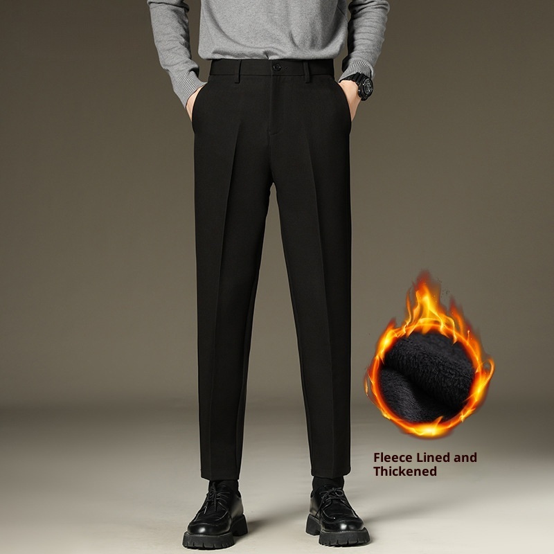 Men's Straight Fluffy Fleece Padded Suit Pants - Image 4