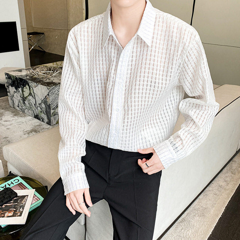 Loose Draping Inner White Plaid Shirt - Image 5