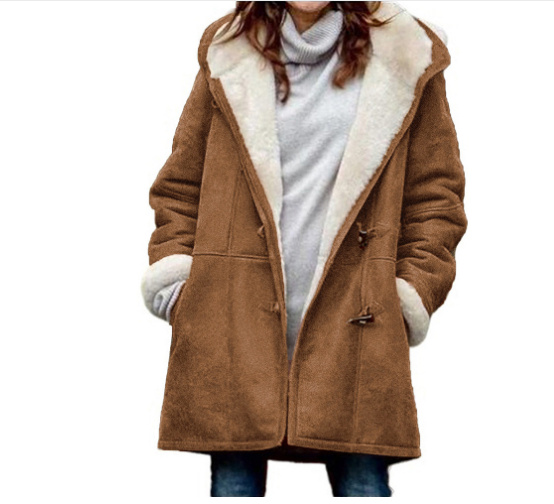 Winter Button Coat Fashion Warm Hooded Jacket With Pockets Women's Clothing - Image 4