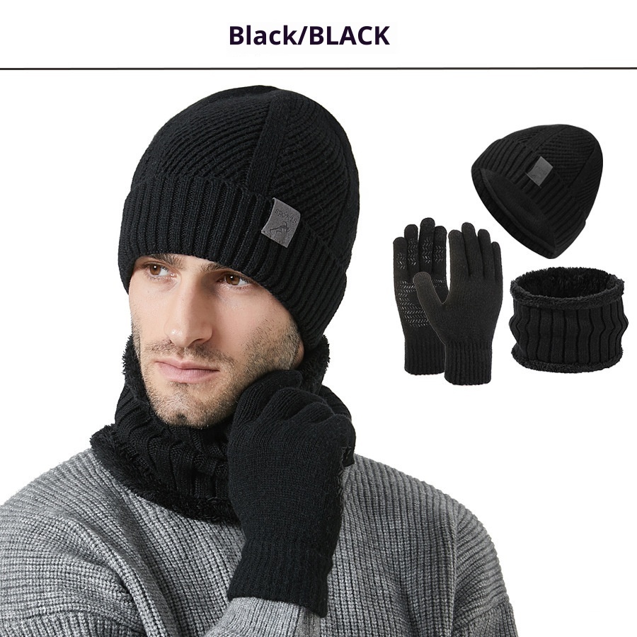 Winter New Thickened Men's Hat Scarf Gloves Three-piece Set - Image 6