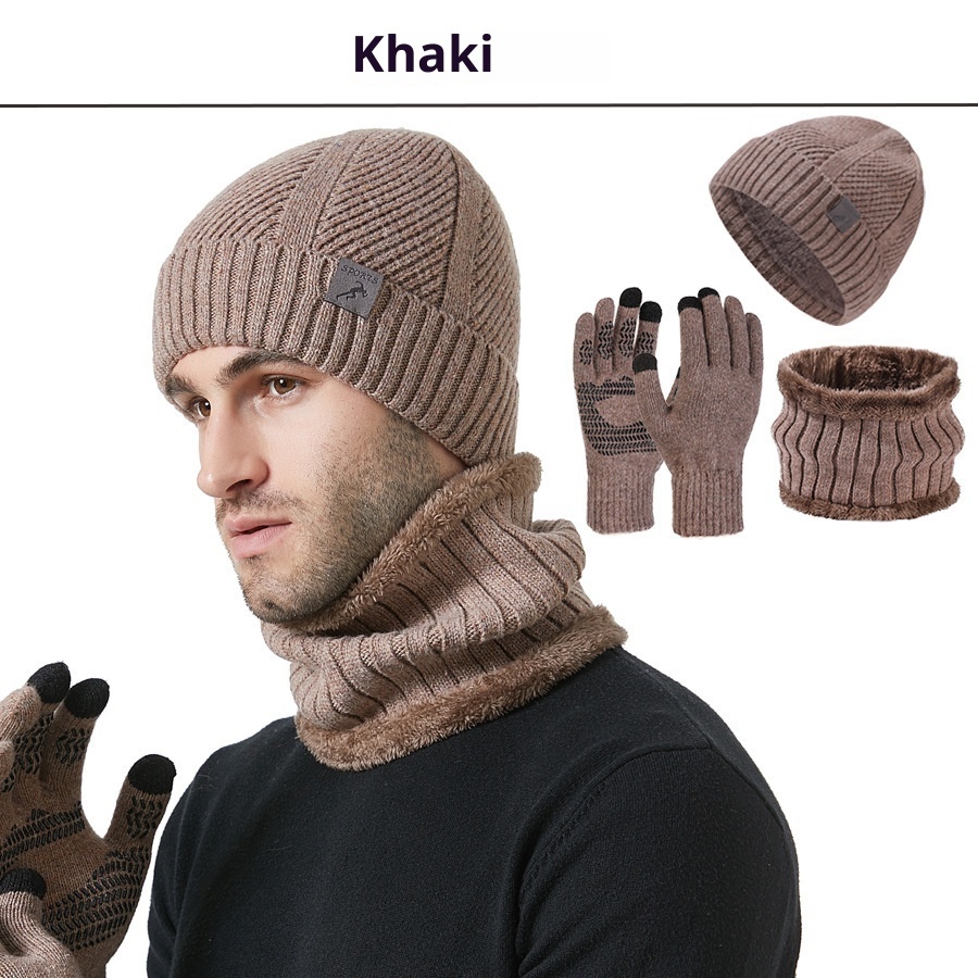 Winter New Thickened Men's Hat Scarf Gloves Three-piece Set - Image 5
