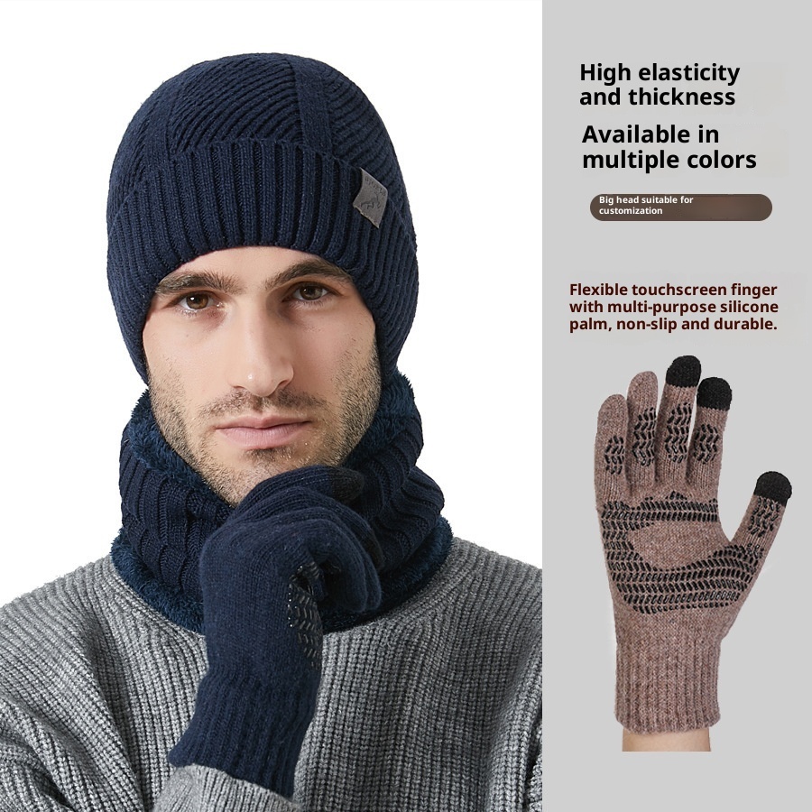 Winter New Thickened Men's Hat Scarf Gloves Three-piece Set - Image 2