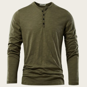 Men's Solid Color Casual Cotton Long-sleeved Top