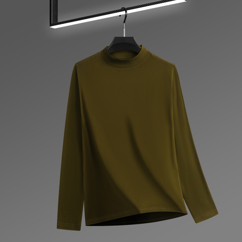 Men's Solid Color Threaded Velvet Half High Neck T-shirt - Image 8