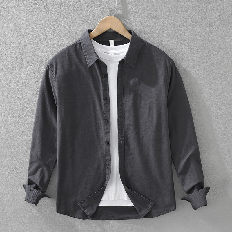 Men's Japanese Cotton Linen Long Sleeve Blouse Fashion All-matching - Image 2