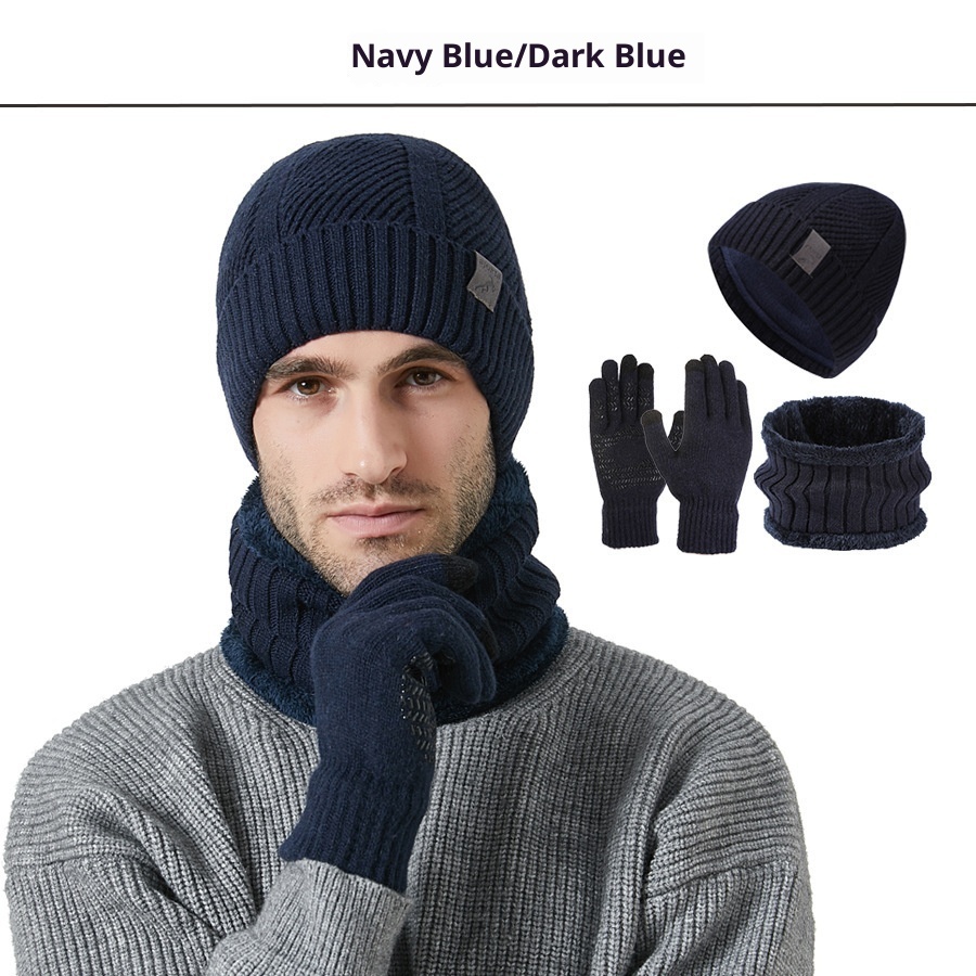 Winter New Thickened Men's Hat Scarf Gloves Three-piece Set - Image 8