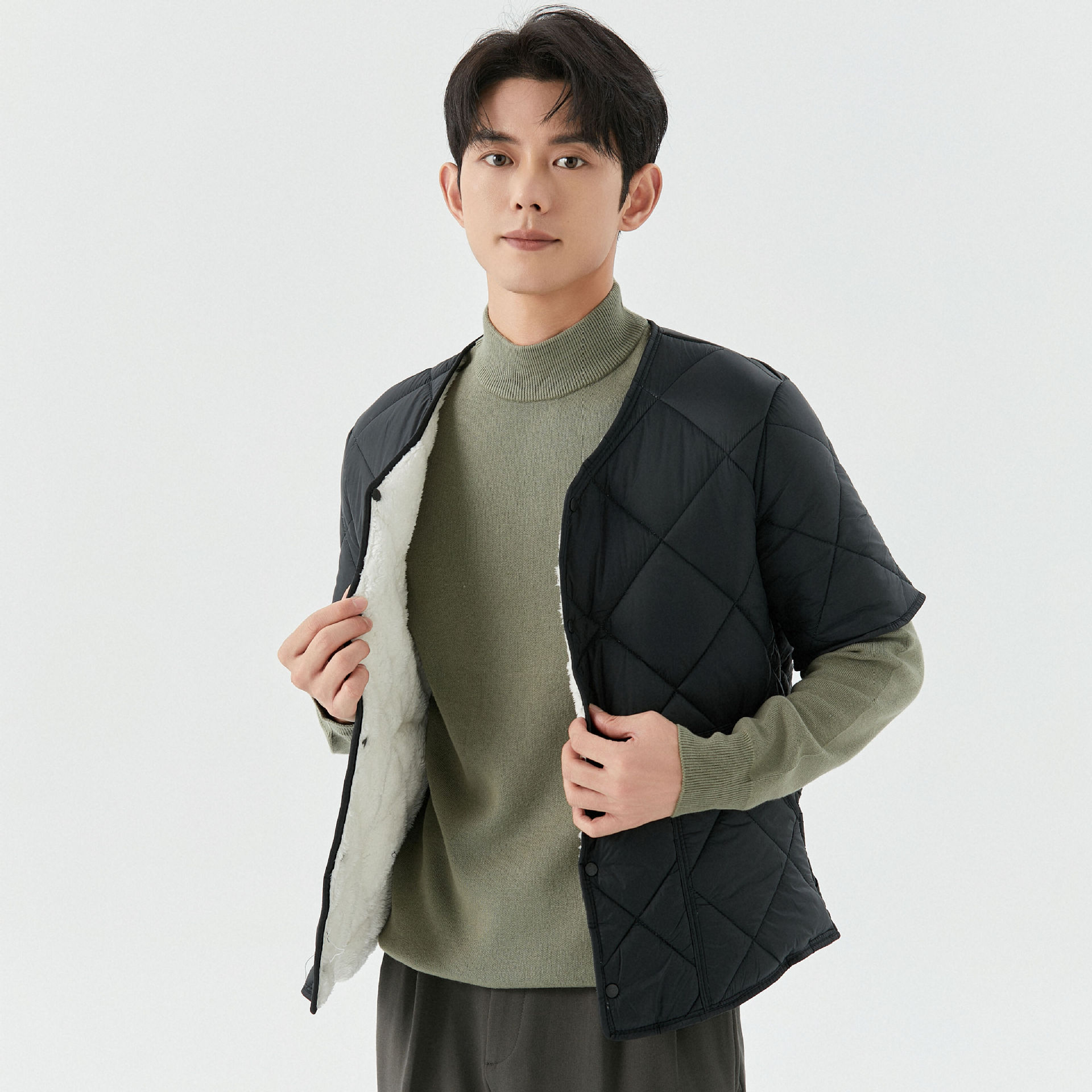 Short Sleeve Plus Velvet Thermal Home Wear Men's Cotton Jacket Top - Image 6