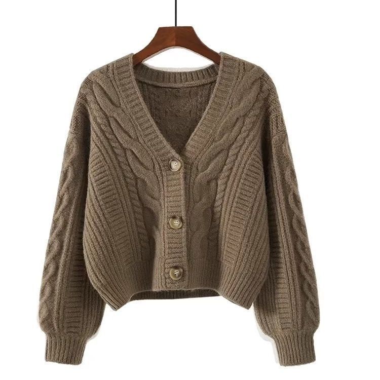 Retro V-neck Knitted Cardigan Women's Short Sweater - Image 3