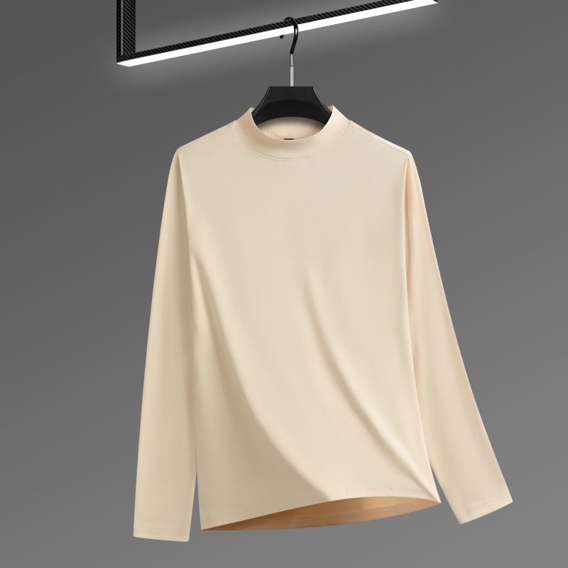 Men's Solid Color Threaded Velvet Half High Neck T-shirt - Image 7