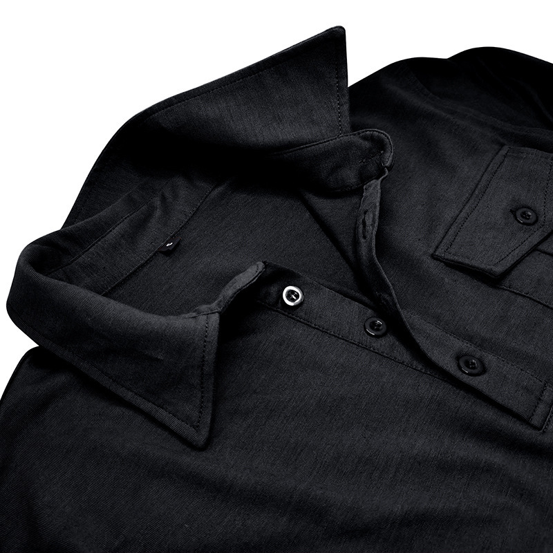 Lapel European And American Men's Shirt Solid Color Long Sleeve - Image 6