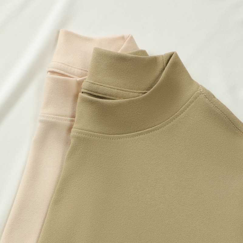 Men's Solid Color Threaded Velvet Half High Neck T-shirt - Image 5