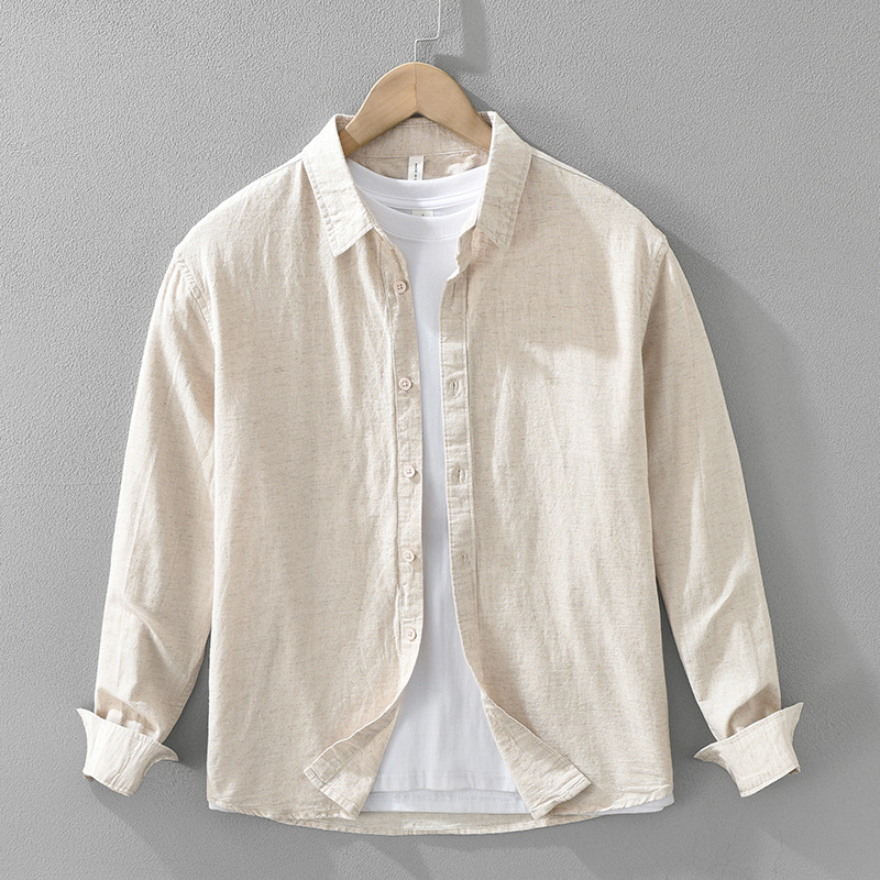 Men's Japanese Cotton Linen Long Sleeve Blouse Fashion All-matching - Image 10