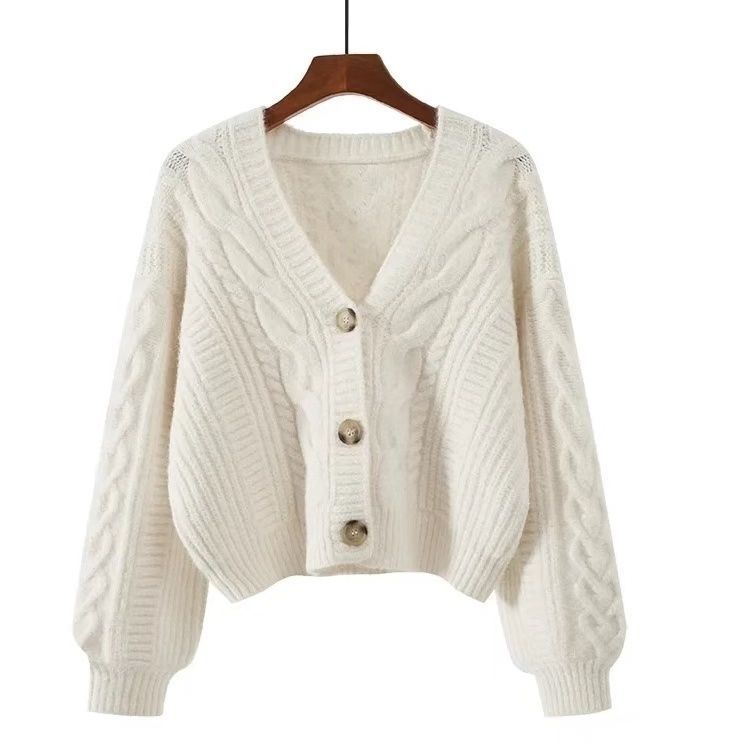 Retro V-neck Knitted Cardigan Women's Short Sweater - Image 4
