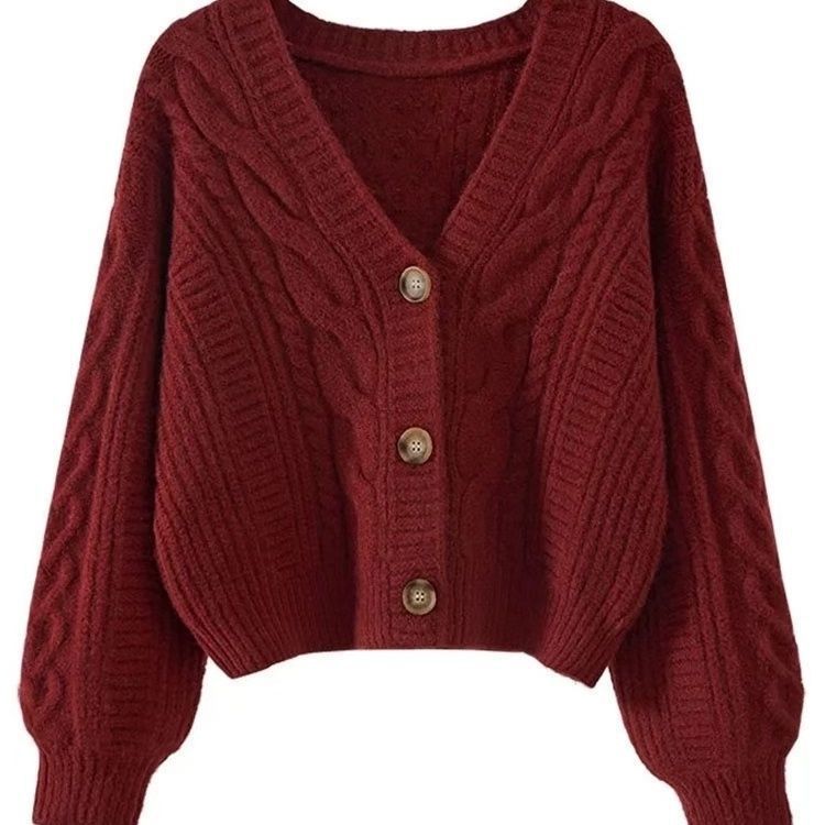 Retro V-neck Knitted Cardigan Women's Short Sweater - Image 8
