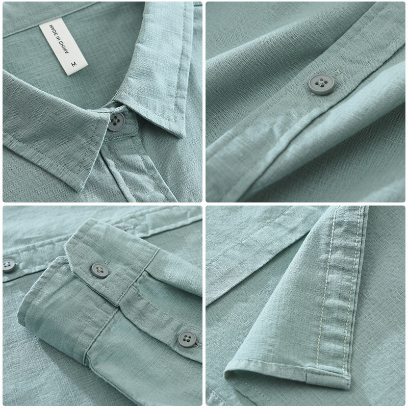 Men's Japanese Cotton Linen Long Sleeve Blouse Fashion All-matching - Image 3