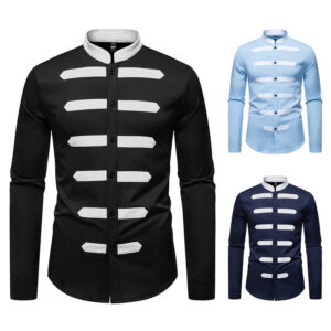 Black And White Stitching Design Men's Versatile Casual Long Sleeve Shirt