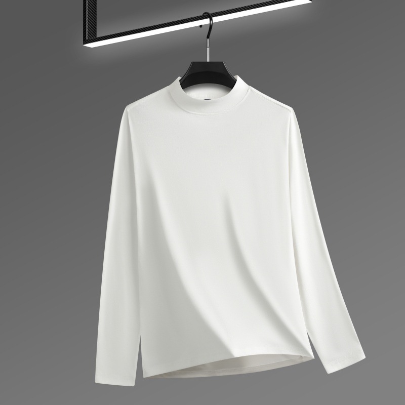 Men's Solid Color Threaded Velvet Half High Neck T-shirt - Image 2