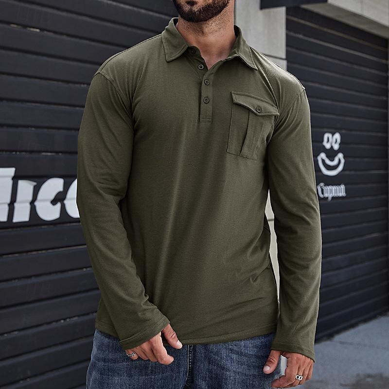 Lapel European And American Men's Shirt Solid Color Long Sleeve - Image 4