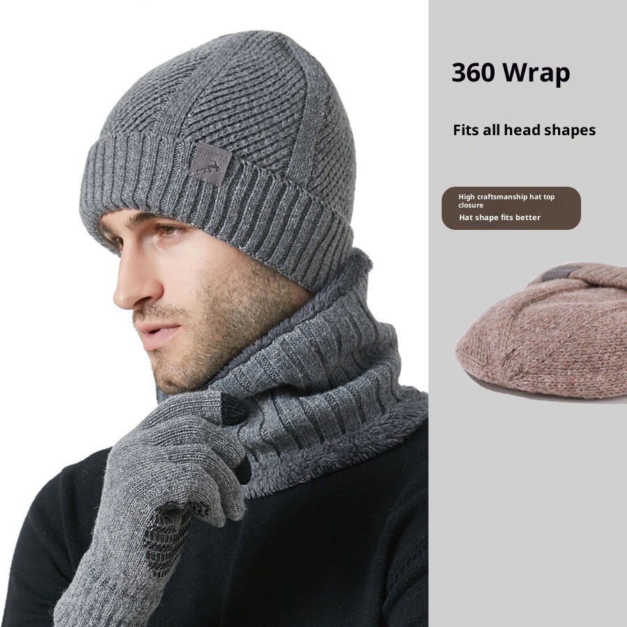 Winter New Thickened Men's Hat Scarf Gloves Three-piece Set - Image 4
