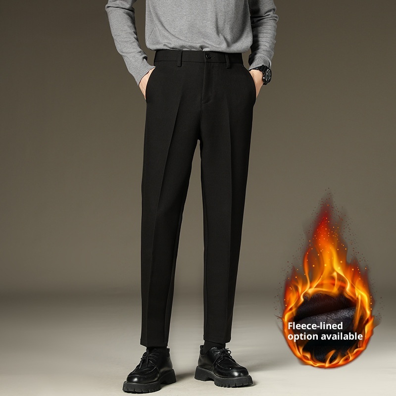 Men's Straight Fluffy Fleece Padded Suit Pants