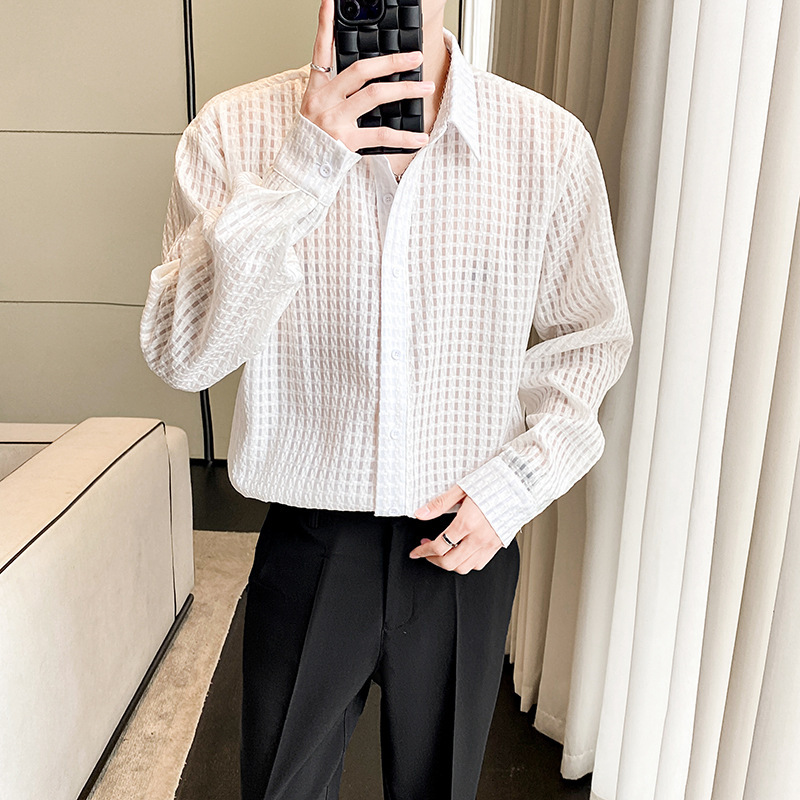 Loose Draping Inner White Plaid Shirt - Image 4