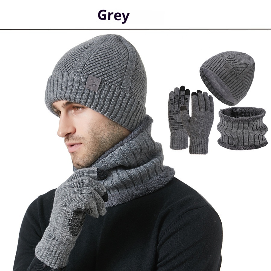 Winter New Thickened Men's Hat Scarf Gloves Three-piece Set - Image 3
