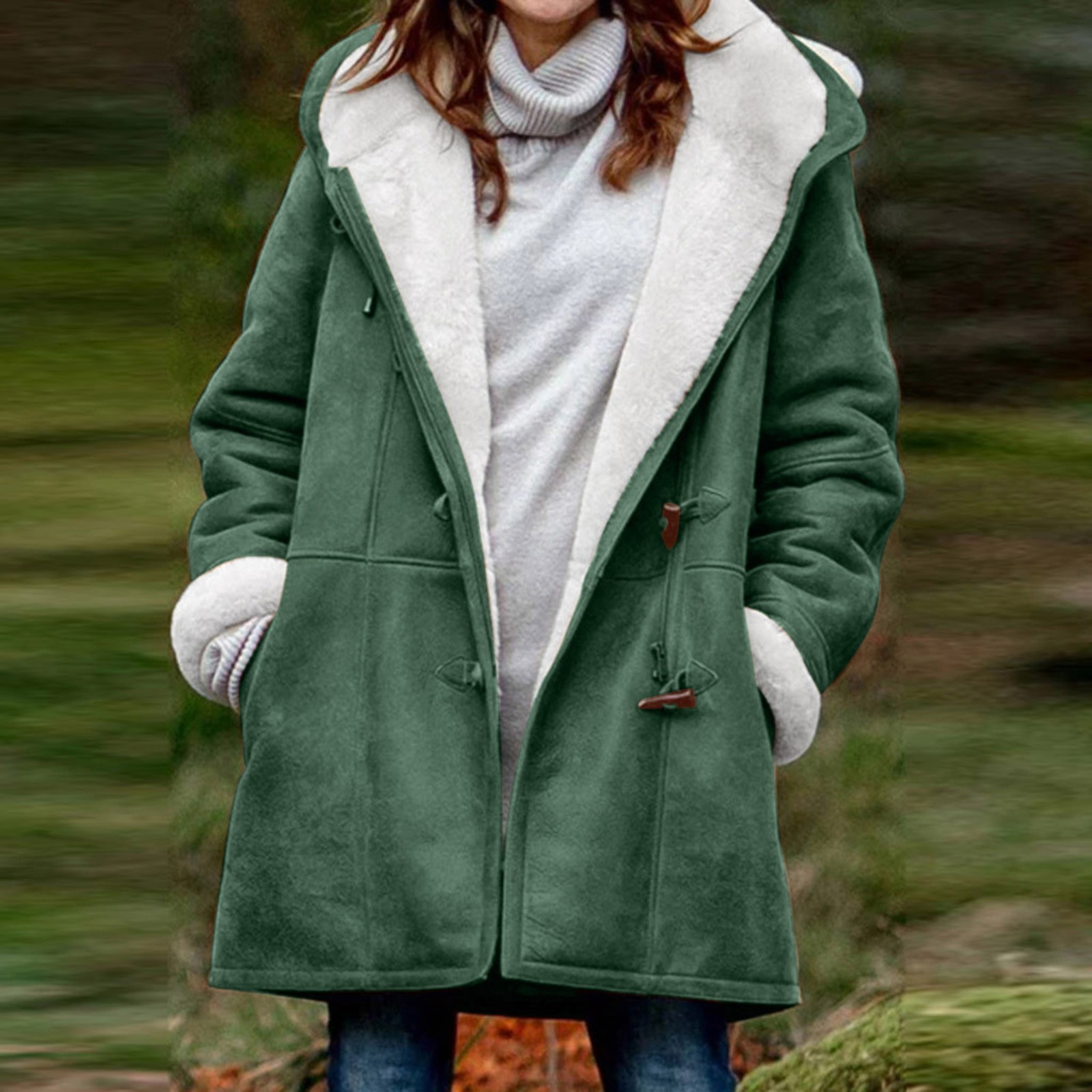 Winter Button Coat Fashion Warm Hooded Jacket With Pockets Women's Clothing - Image 9